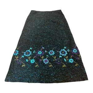 Finity Naturals Wool Blend Textured Column Maxi Skirt with Floral Embroidery